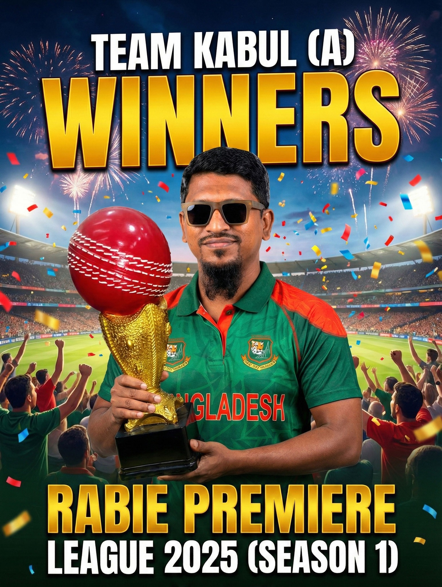 Winners poster with trophy